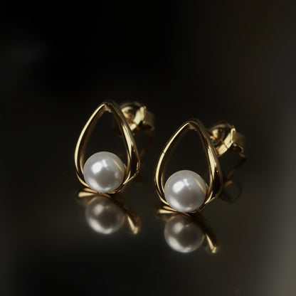 ANILEI Hollow Tear Drop Synthetic Pearl Stud Earrings For Women's