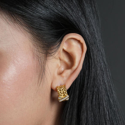 AUREX 15mm C Shaped Braided X Hoop Earrings for Women's
