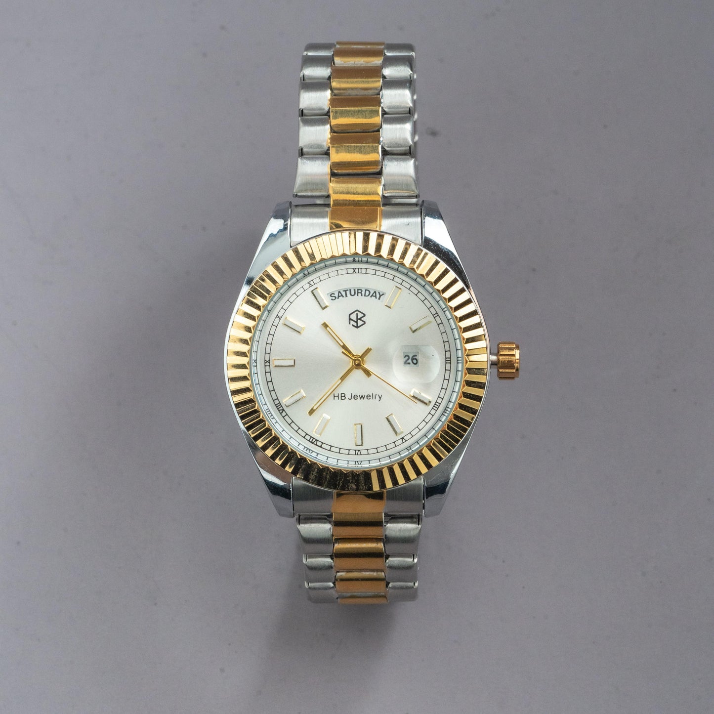 CORVANE Two-Tone Men's Watch with Date and Day Display, Quartz Movement, Thick Strap