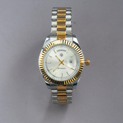 CORVANE Two-Tone Men's Watch with Date and Day Display, Quartz Movement, Thick Strap