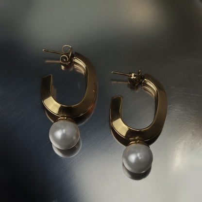 ALEGRIA Synthetic Pearl Big J Drop Earrings For Women's