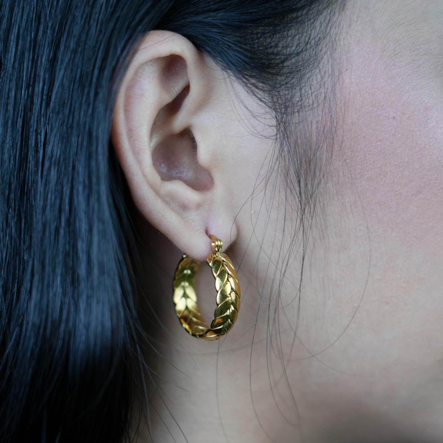 TREVELLA Wheat Leaf Saddleback Hoop Earrings