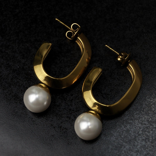 ALEGRIA Synthetic Pearl Big J Drop Earrings For Women's