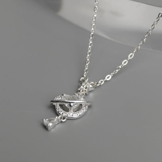 AURORA S925 Silver Galaxy Saturn Lite Pendant Chain Necklace for Women
