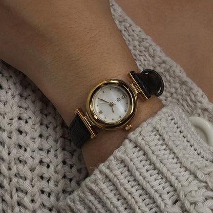 FORTIS Round Fashion Quartz Thin Leather Strap Women's Watch