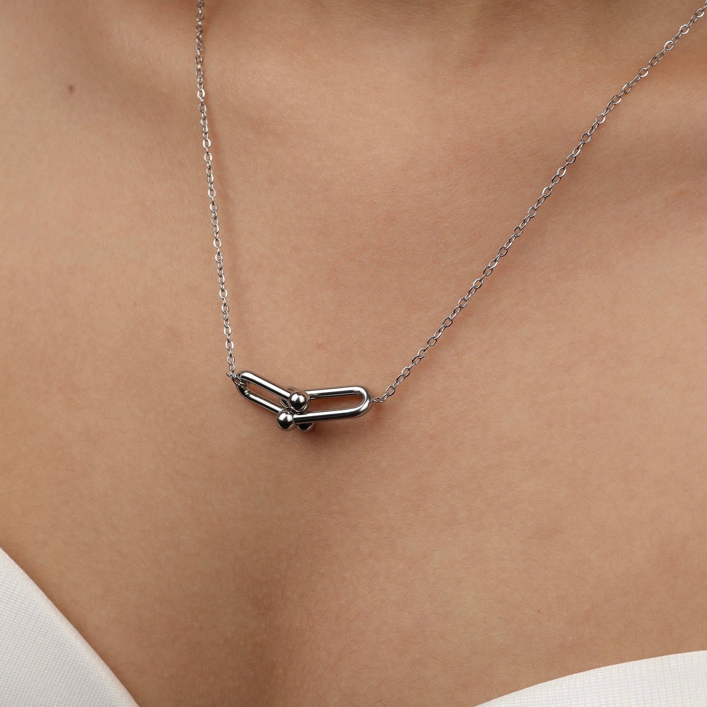 MILENA Silver Double Buckle Pendant Chain Necklace