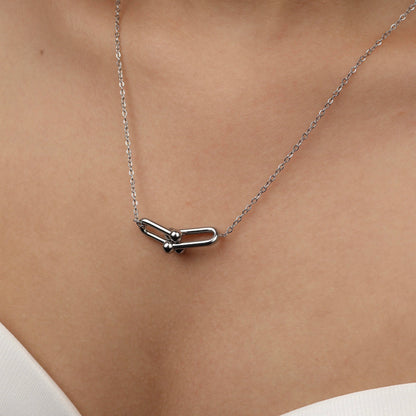 MILENA Silver Double Buckle Pendant Chain Necklace