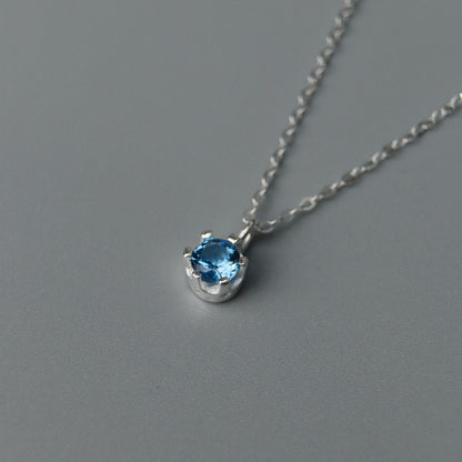 Birth Month Stones S925 Silver Pendant Chain Necklace for Women