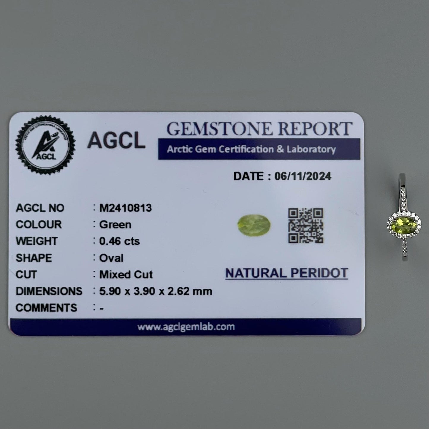 Silver Adjustable Ring Peridot Gemstone Pawnable Women's Accessories with AGCL Certification