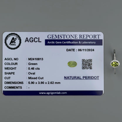 Silver Adjustable Ring Peridot Gemstone Pawnable Women's Accessories with AGCL Certification