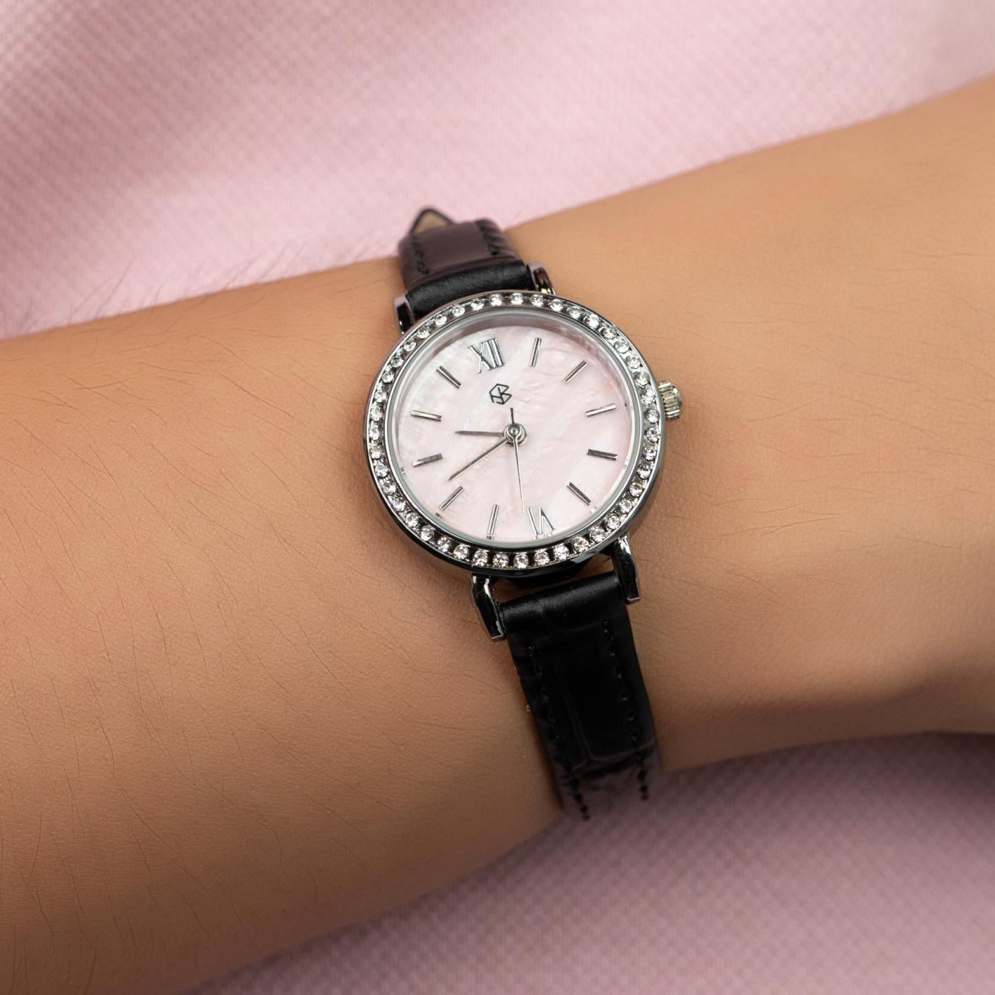ROSELIRA Rose Pink Roman Round Women's Fashion Quartz Leather Watch
