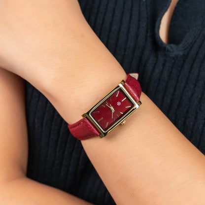 DANIELLA Maroon Rectangular Leather Women’s Fashion Watch