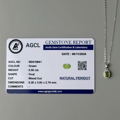 Oval Pendant Natural Green Peridot Gemstone S925 Silver Chain Necklace Pawnable Accessories with AGCL Certification