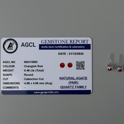 Pawnable Quartz Gemstone S925 Silver Stud Earrings with AGCL Certification