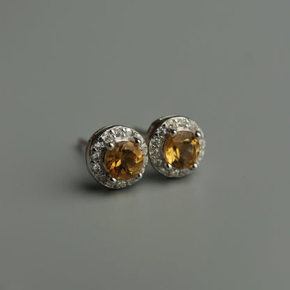 Pawnable Natural Citrine Quartz Gemstone S925 Silver Stud Earrings with AGCL Certification