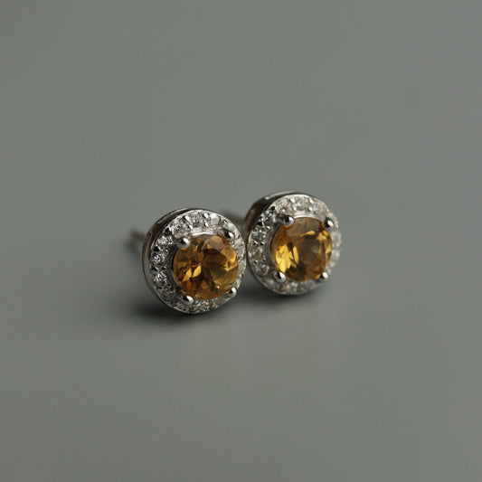 Pawnable Natural Citrine Quartz Gemstone S925 Silver Stud Earrings with AGCL Certification