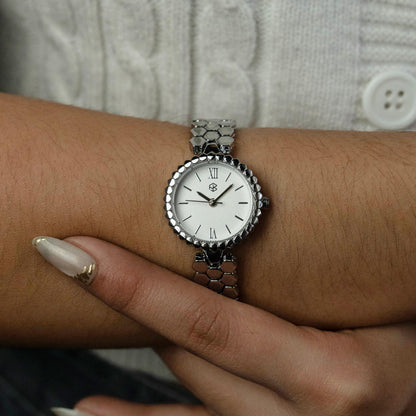 ZELVO Silver Round Hexagon Style Strap Women's Fashion Watch