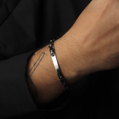 Men Jewelry KENLEY Black/Silver Interlock Bracelet Plain ID Plate No Engraved Fashion For Men