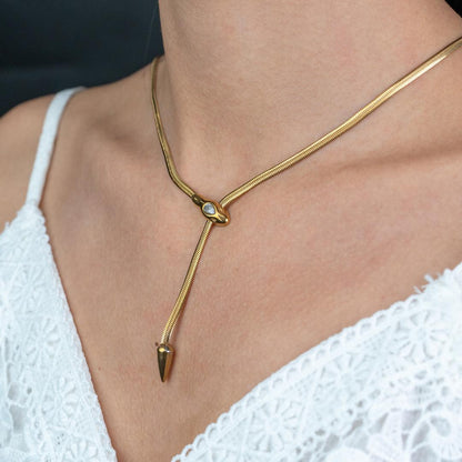 SERELLE Snake Head Tail Flat Chain Necklace