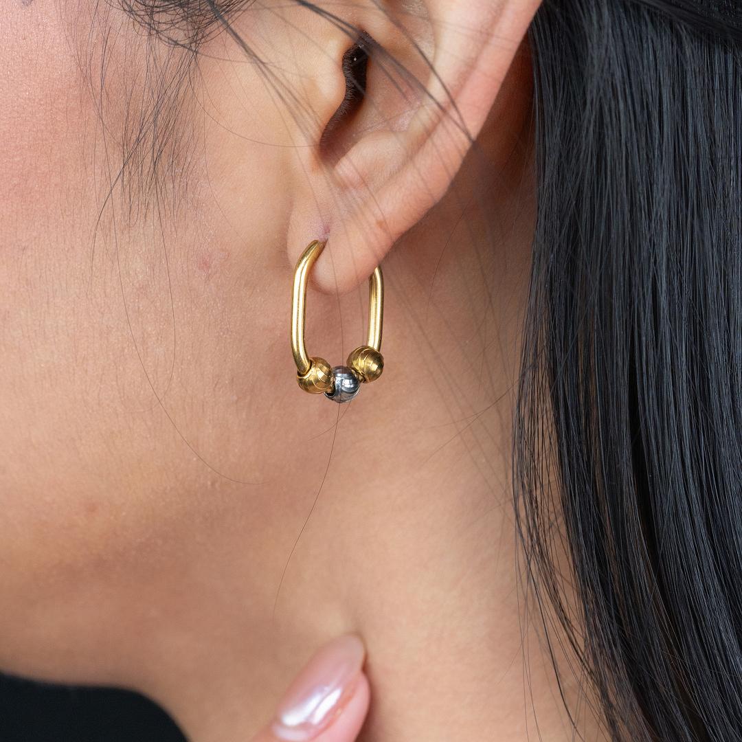 PORA Two Toned Beads Big Oval Hoop Earrings for Women's