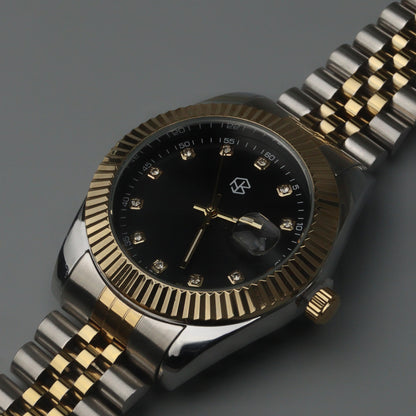 CAPTAIN Two Tone Big Black Watch Face Quartz Thick Strap Fashion Men's Watches