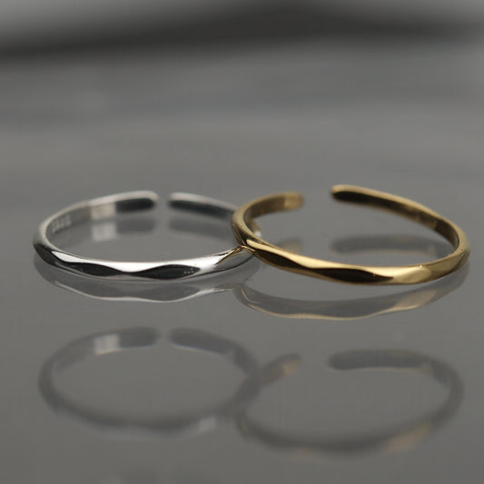 JACE S925 Silver Vermeil Ripple Thin Open Adjustable Ring