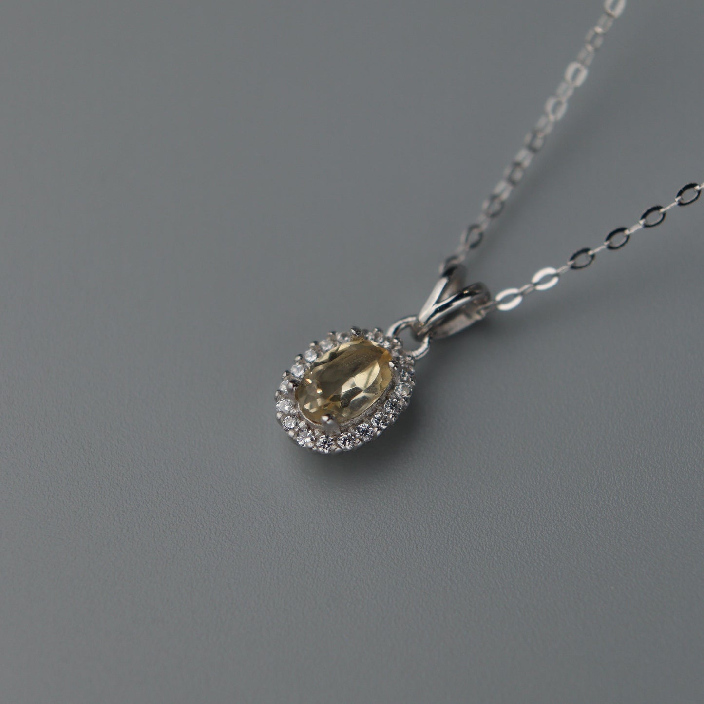 Oval Pendant Natural Citrine Yellow Quartz Gemstone S925 Silver Chain Necklace with AGCL Certification