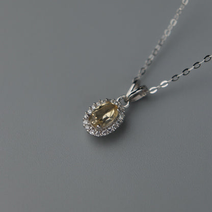 Oval Pendant Natural Citrine Yellow Quartz Gemstone S925 Silver Chain Necklace with AGCL Certification