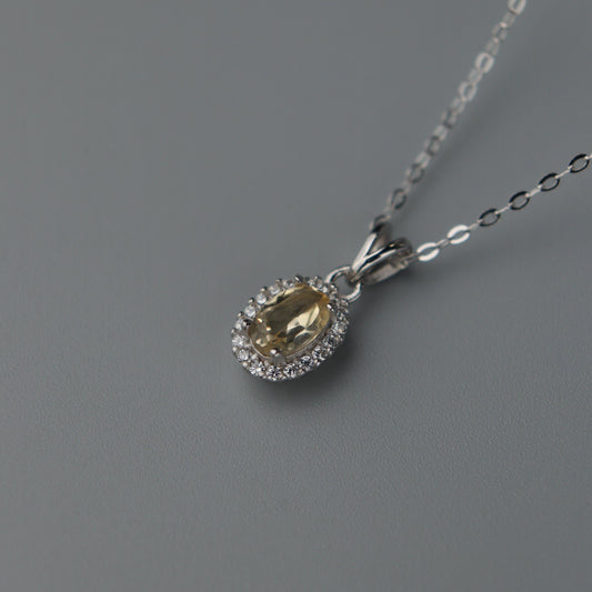 Oval Pendant Natural Citrine Yellow Quartz Gemstone S925 Silver Chain Necklace with AGCL Certification