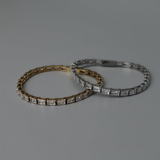 Men Jewelry FINN Gld/Silver Tennis Rectangle Link Bracelet Full Embedded Fashion For Men's