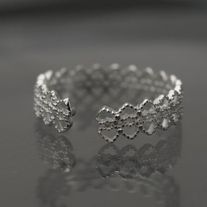 MIDEA S925 Silver Hollow Heart Open Adjustable Ring for Women
