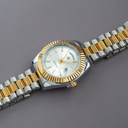 CORVANE Two-Tone Men's Watch with Date and Day Display, Quartz Movement, Thick Strap