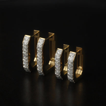 BREE Rectangle Silver/Gld Small & Big Edge Embedded Clip Earrings
