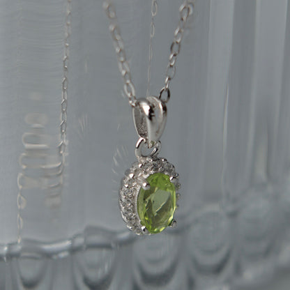 Oval Pendant Natural Green Peridot Gemstone S925 Silver Chain Necklace Pawnable Accessories with AGCL Certification
