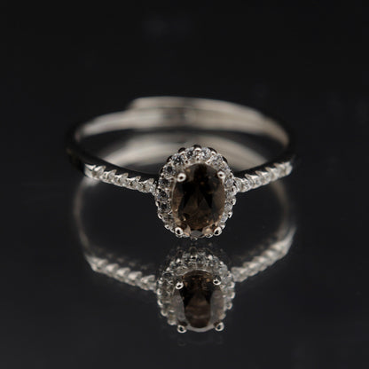 Silver Adjustable Ring Natural Smoky Quartz Gemstone Pawnable Women's Accessories with AGCL Certification