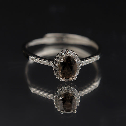 Silver Adjustable Ring Natural Smoky Quartz Gemstone Pawnable Women's Accessories with AGCL Certification