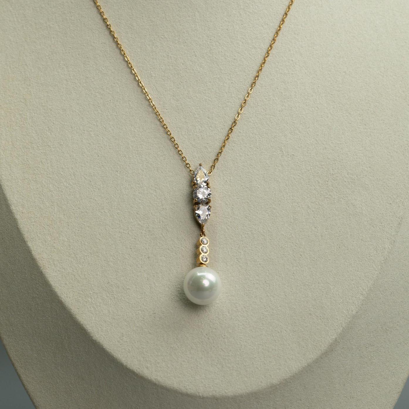 ORBELLEA-PERLUNE Synthetic Pearl Drop Chain Necklace For Women's