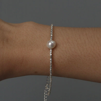 ZALER S925 Silver for Men Women Fresh Water Pearl Bracelet