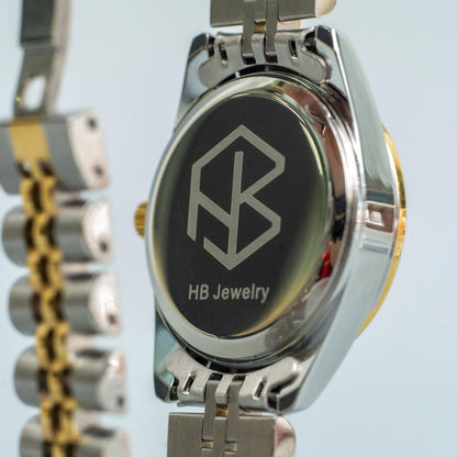 SHIVON Two-Tone Pearl White With Date Crystal Dials Women's Fashion Watch