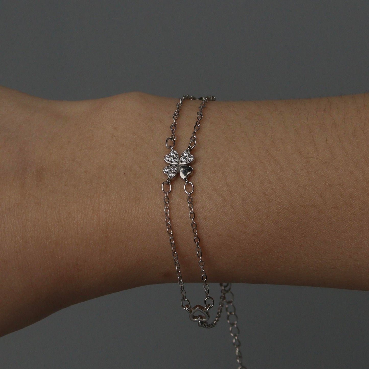 VIEN S925 Silver for Men Women Lucky Clover Hearts Bracelet