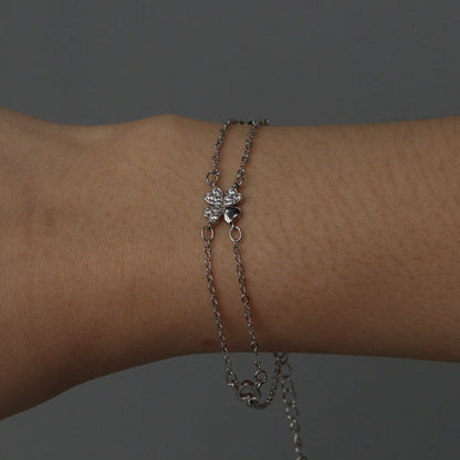 VIEN S925 Silver for Men Women Lucky Clover Hearts Bracelet