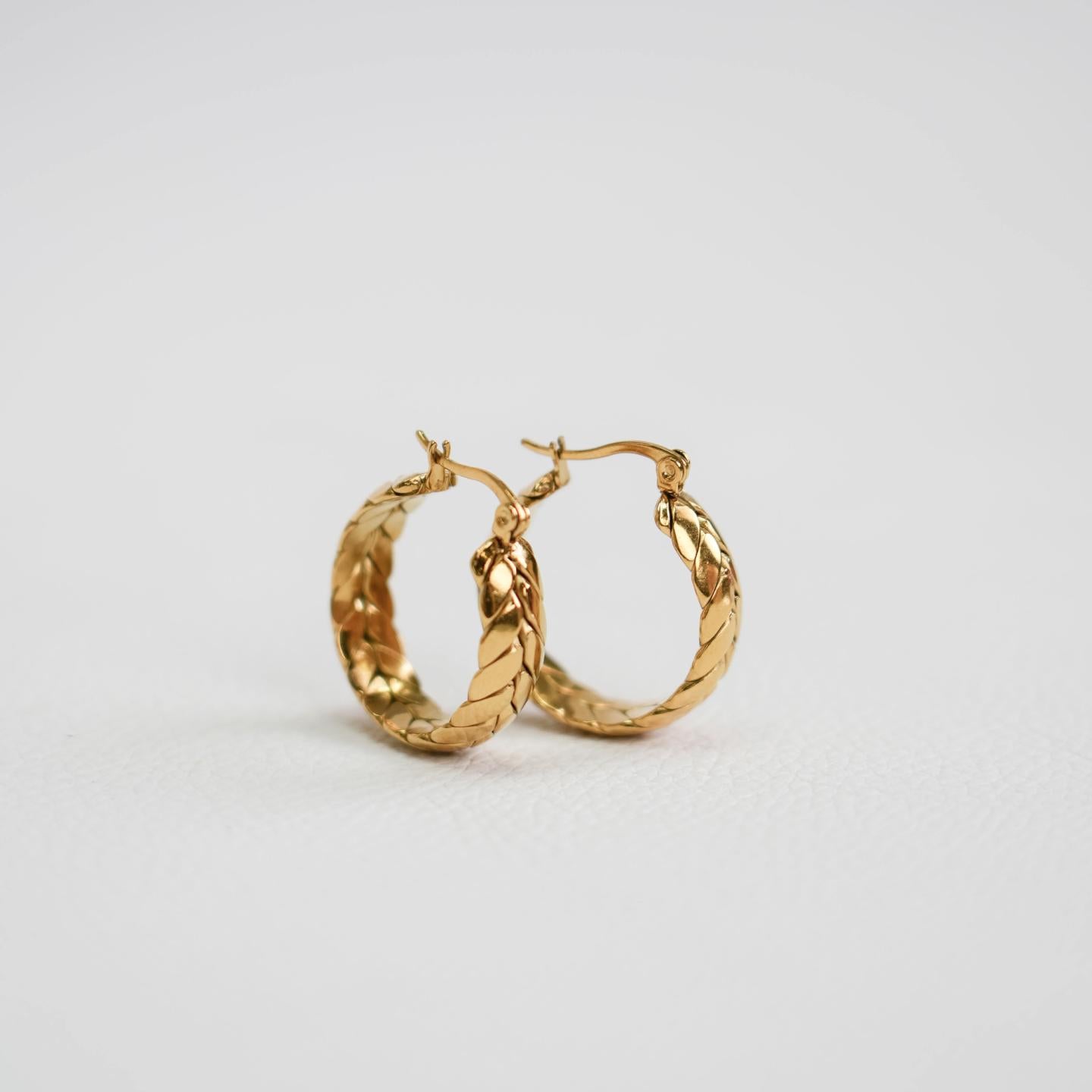 TREVELLA Wheat Leaf Saddleback Hoop Earrings