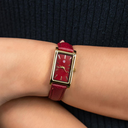 DANIELLA Maroon Rectangular Leather Women’s Fashion Watch