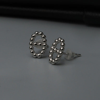 RICH S925 Silver Beaded Oval Stud Earrings Women's