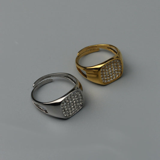 IZHA Gld/Silver Square Centered Embedded Adjustable Ring