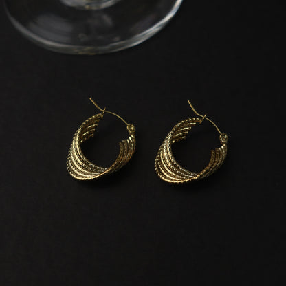 GUNNER Silver/Gld 5 Layered Bamboo Twisted U-Shape Hoop Earrings