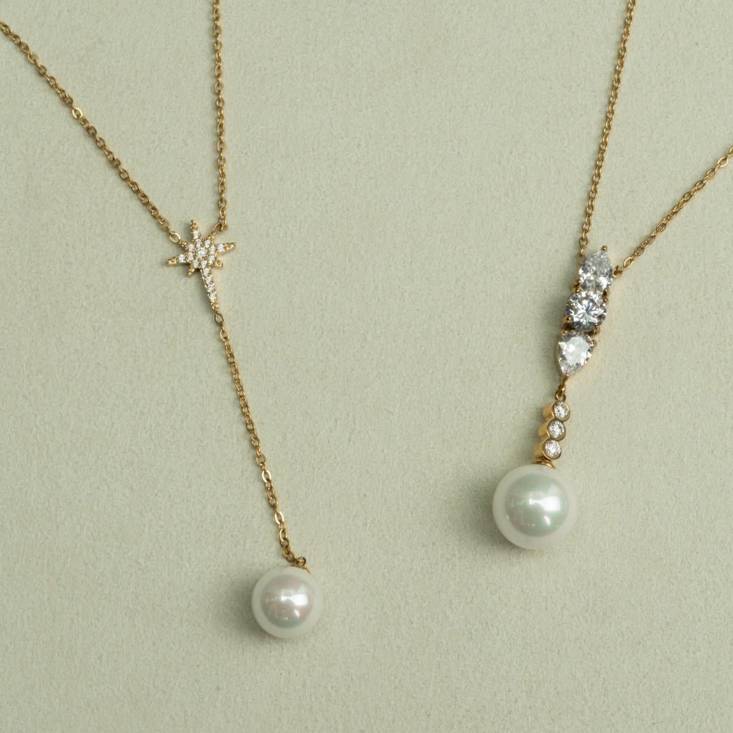 ORBELLEA-PERLUNE Synthetic Pearl Drop Chain Necklace For Women's
