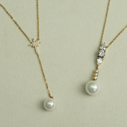 ORBELLEA-PERLUNE Synthetic Pearl Drop Chain Necklace For Women's