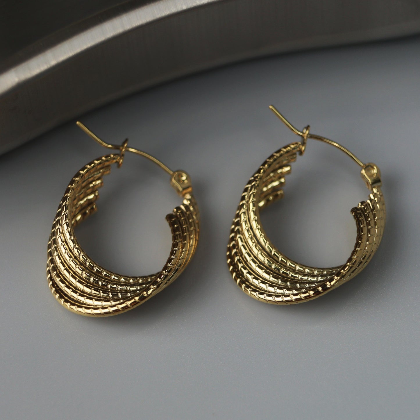 GUNNER Silver/Gld 5 Layered Bamboo Twisted U-Shape Hoop Earrings