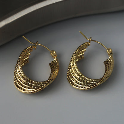 GUNNER Silver/Gld 5 Layered Bamboo Twisted U-Shape Hoop Earrings